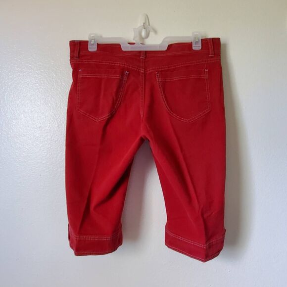 Lee Womens 16 Capri Jeans Red Stretch Button Hem High Rise Zipper 5-Pocket - Picture 3 of 15